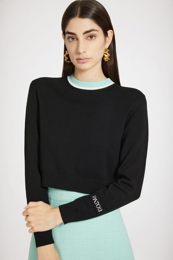 Contrast collar jumper in cotton and wool