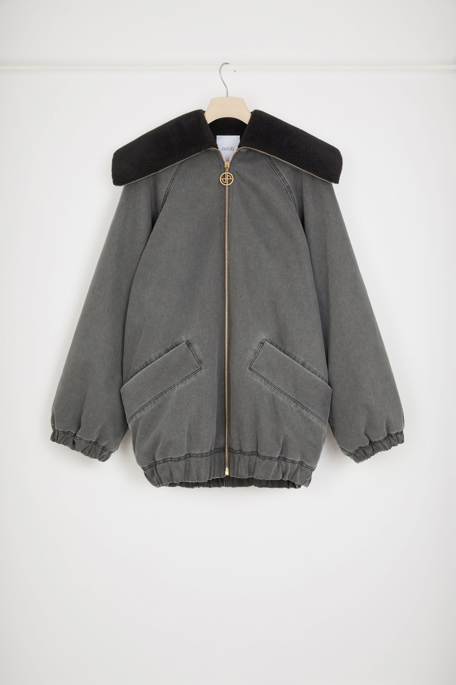 Patou | Oversized jacket in organic cotton denim and faux shearling